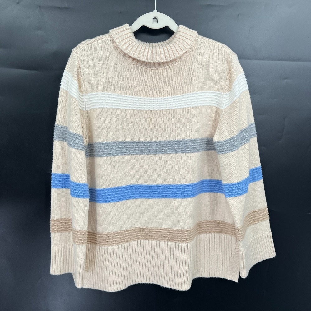 Talbots coastal grandmother stripe mockneck sweater cotton blend knit nautical L